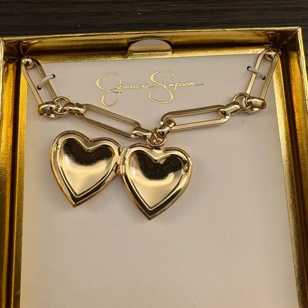 NEW Jessica Simpson Gold Heart Locket Necklace